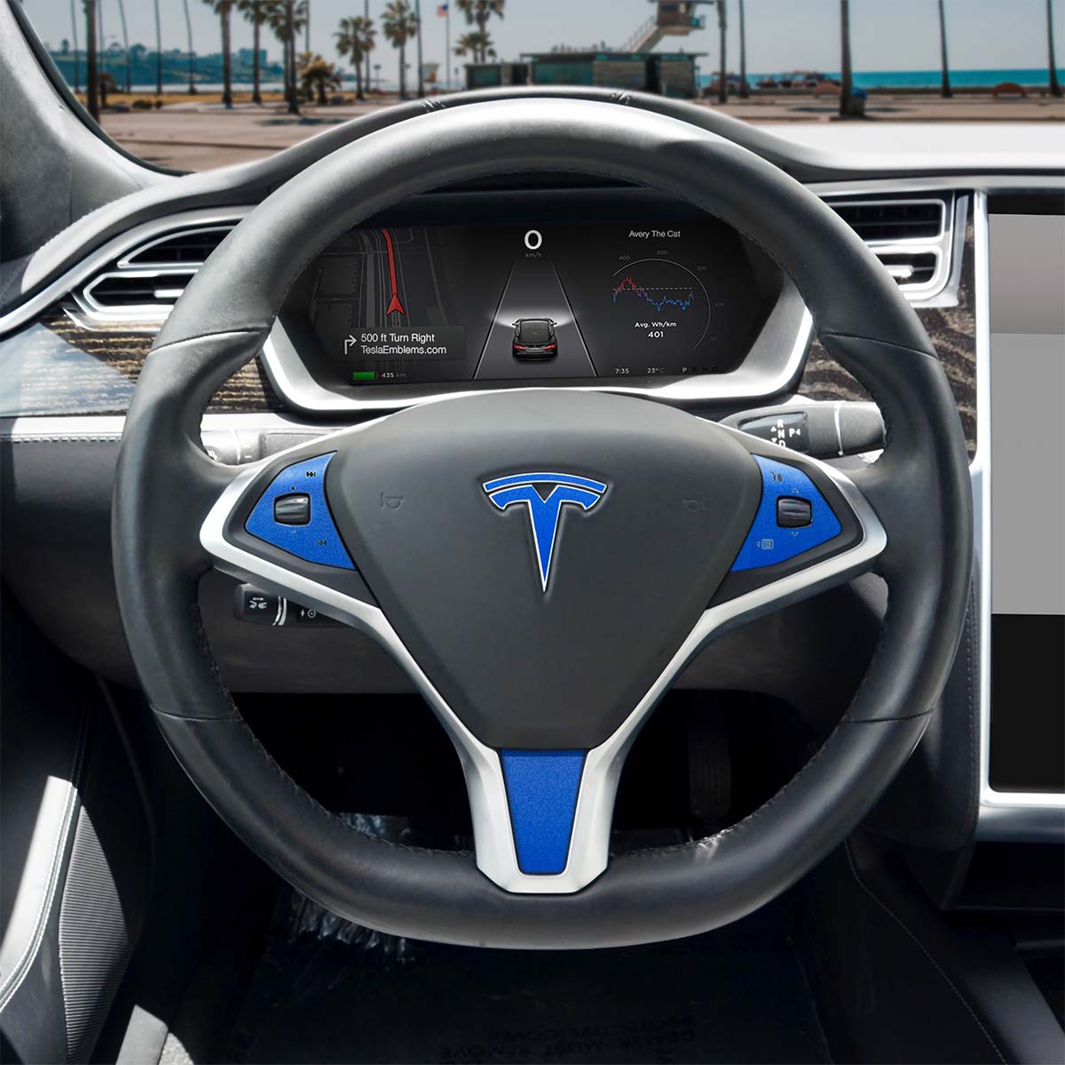 3M Gloss Fire Blue Tesla Steering Wheel Trim Decal Kit (4pcs) | MS 2012-Jan 2021