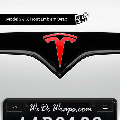 3M Gloss Hot Rod Red Tesla Emblem Decals (Front + Back) | Model X