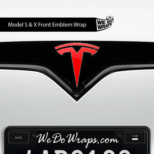 3M Gloss Hot Rod Red Tesla Emblem Decals (Front + Back) | Model X