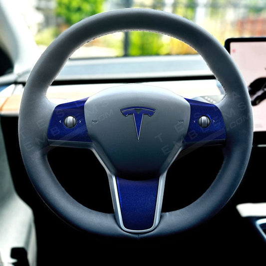 3M Deep Blue Metallic Tesla Steering Wheel Wrap | MY 2019-'25