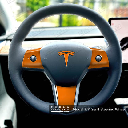 3M Gloss Deep Orange Tesla Steering Wheel Wrap | MY 2019-'25