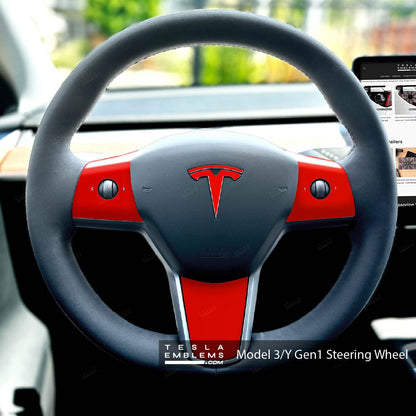 3M Gloss Hot Rod Red Tesla Steering Wheel Wrap | MY 2019-'25