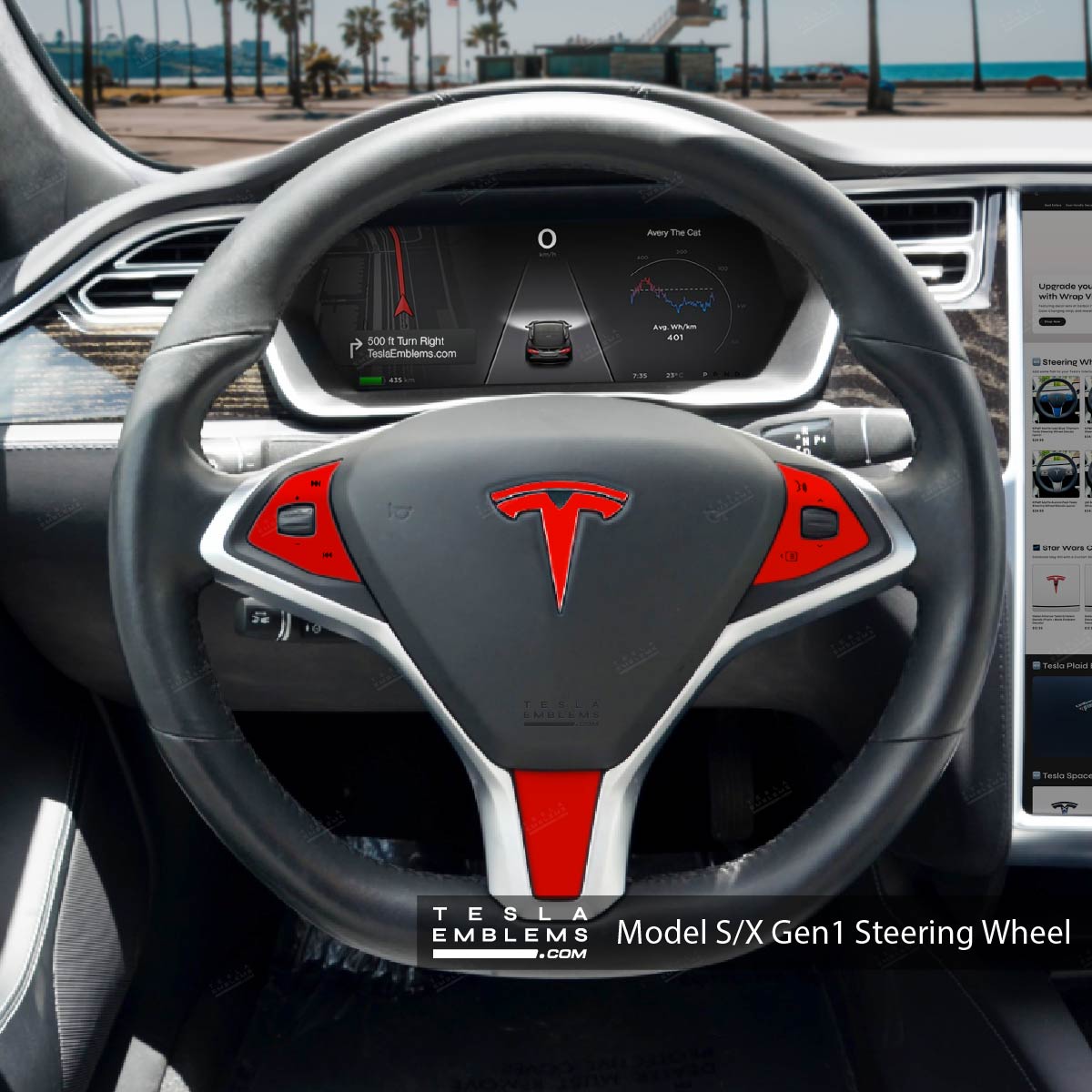 3M Gloss Hot Rod Red Tesla Steering Wheel Trim Decal Kit (4pcs) | MS 2012-Jan 2021