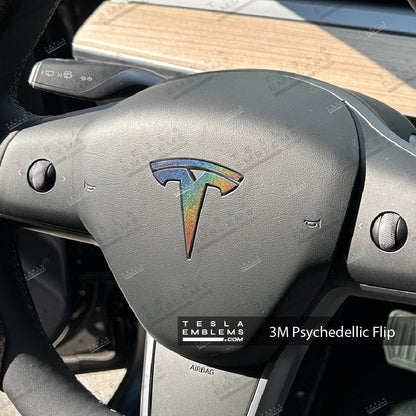 3M Satin Psychedelic Flip Tesla Steering Wheel Wrap | MY 2019-'25