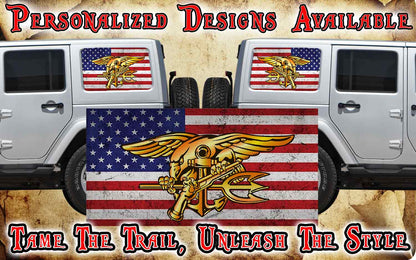 American flag Rear quarter window see through graphic.