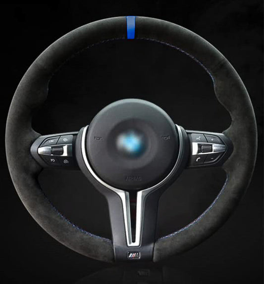 BMW F-Series Alcantara Suede Steering Wheel Cover DIY (Blue Stripe)