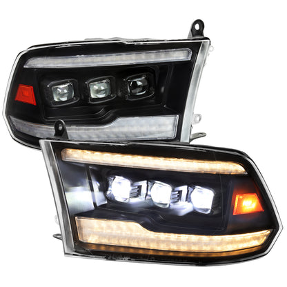 2009-2018 Dodge RAM 1500 / 2019 RAM Classic / 2010-2018 RAM 2500 3500 Switchback Sequential Full Amber LED Projector Headlights (Matte Black Housing/Clear Lens)