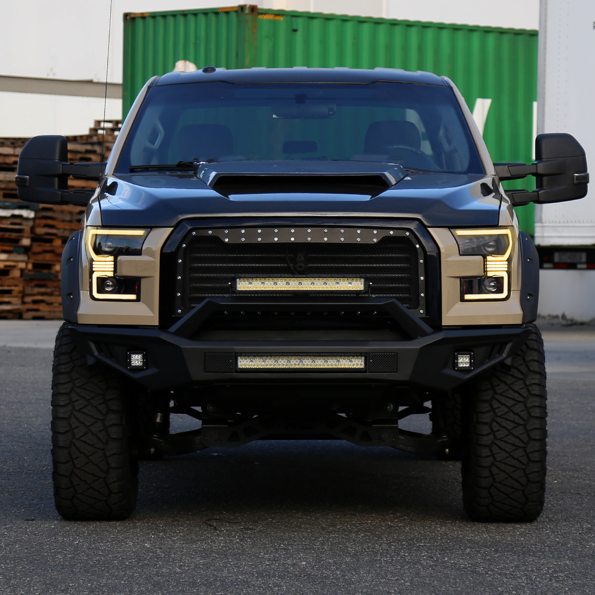2015??2017 Ford F-150 LED Bar Projector Headlights w/ Switchback Sequential Turn Signals, Amber LED & Pulsing Glow (Black Housing / Clear Lens)