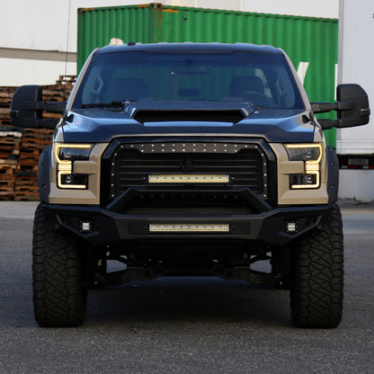 2015??2017 Ford F-150 LED Bar Projector Headlights w/ Switchback Sequential Turn Signals, Amber LED & Pulsing Glow (Black Housing / Clear Lens)