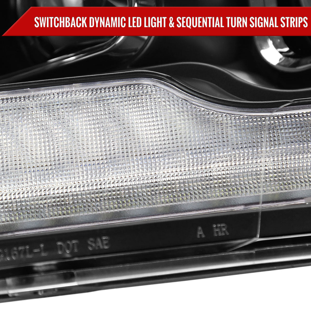 2009-2018 Dodge RAM 1500  / 2019-2021 RAM Classic / 2010-2018 RAM 2500 3500 Amber LED Bar Switchback Sequential Projector Headlights (Matte Black Housing/Clear Lens)