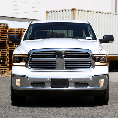 2009-2018 Dodge RAM 1500  / 2019-2021 RAM Classic / 2010-2018 RAM 2500 3500 Amber LED Bar Switchback Sequential Projector Headlights (Matte Black Housing/Clear Lens)