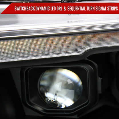 2019??2024 Dodge RAM 1500 LED Bar Projector Headlights w/ Switchback Sequential Turn Signals, Amber LED & Pulsing Glow (Matte Black Housing / Clear Lens)