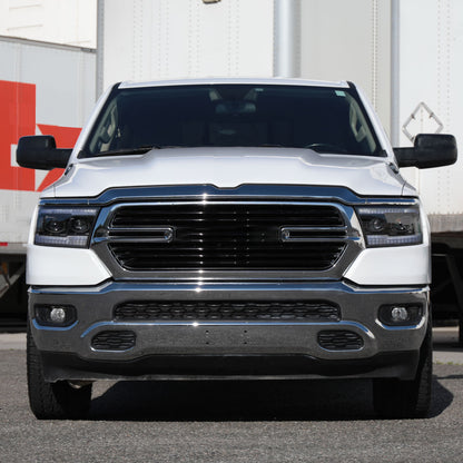 2019??2024 Dodge RAM 1500 LED Bar Projector Headlights w/ Switchback Sequential Turn Signals, Amber LED & Pulsing Glow (Matte Black Housing / Clear Lens)