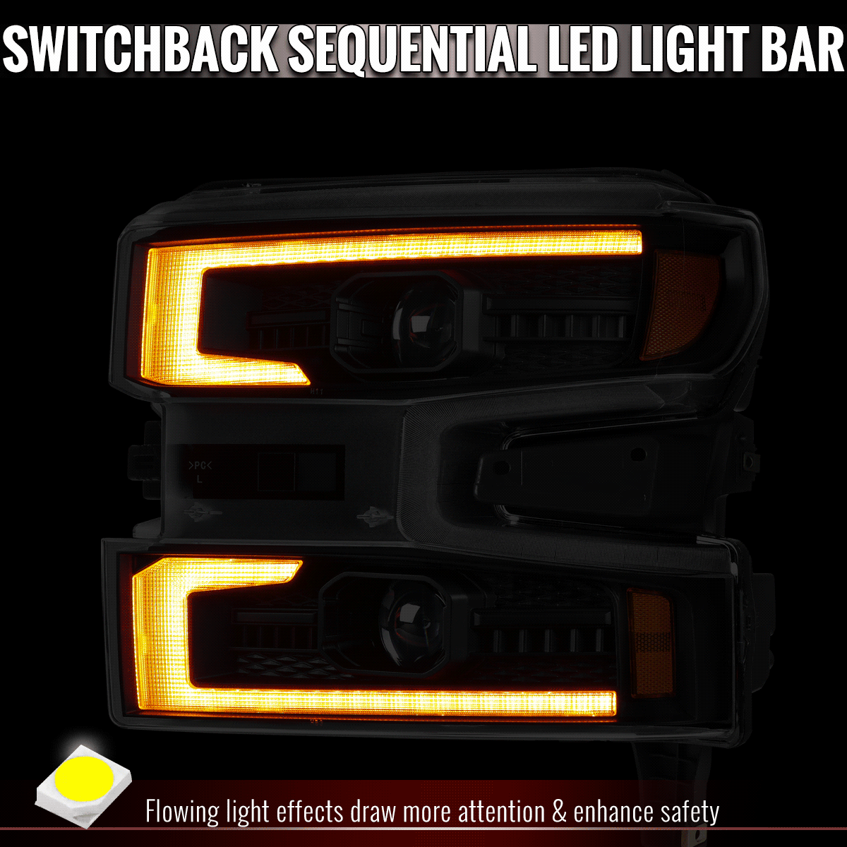 2019-2021 Silverado 1500 LED DRL Projector Headlights - Black/Clear - view 11