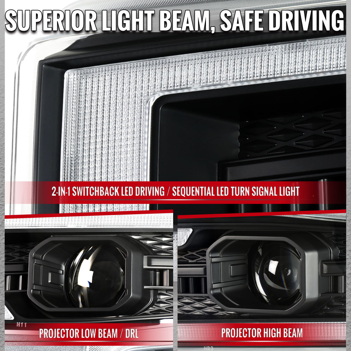 2019-2021 Silverado 1500 LED DRL Projector Headlights - Black/Clear - view 4