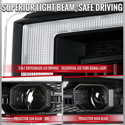 2019-2021 Silverado 1500 LED DRL Projector Headlights - Black/Clear - view 4