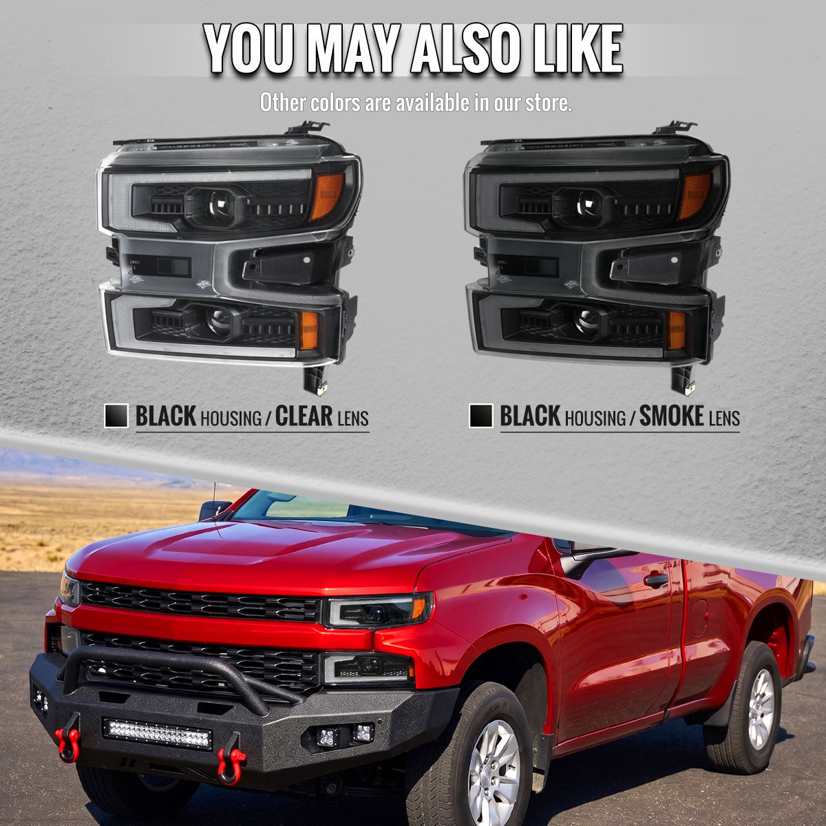 2019-2021 Silverado 1500 LED DRL Projector Headlights - Black/Clear - view 7