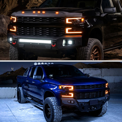 2019-2021 Silverado 1500 LED DRL Projector Headlights - Black/Clear - view 9