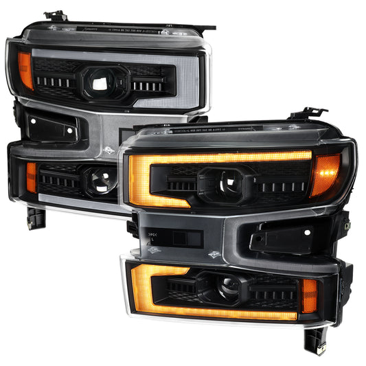 2019-2021 Silverado 1500 LED DRL Projector Headlights - Black/Clear