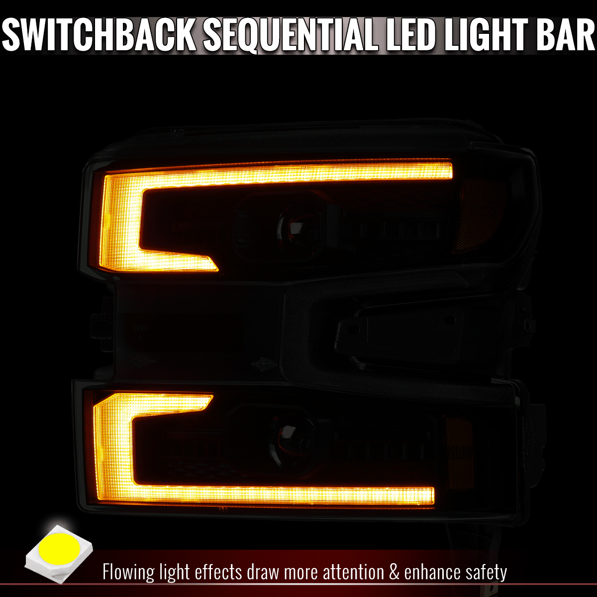 2019-2021 Silverado 1500 LED DRL Projector Headlights - Black/Smoked - view 11