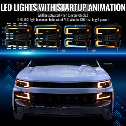 2019-2021 Silverado 1500 LED DRL Projector Headlights - Black/Smoked - view 3