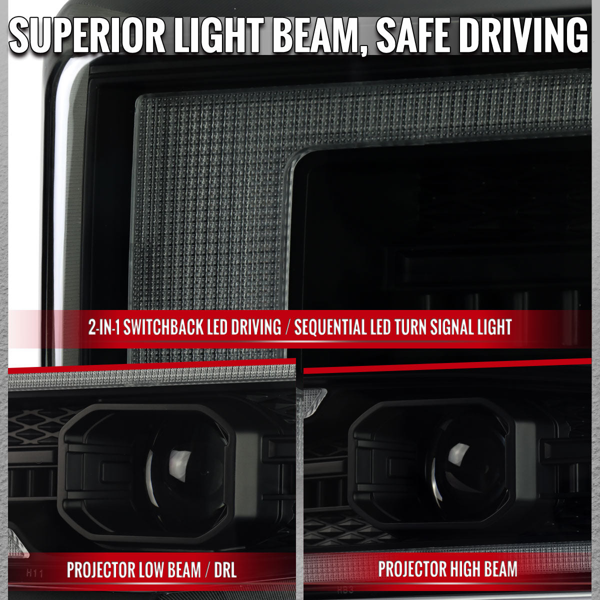 2019-2021 Silverado 1500 LED DRL Projector Headlights - Black/Smoked - view 4