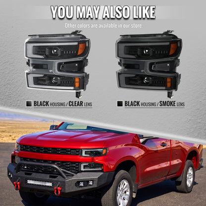 2019-2021 Silverado 1500 LED DRL Projector Headlights - Black/Smoked - view 7