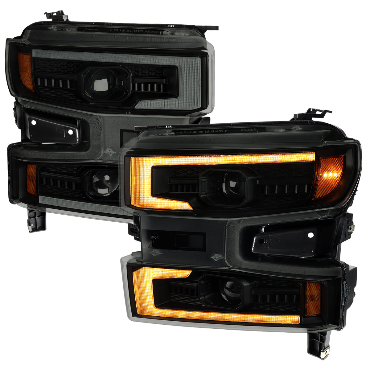 2019-2021 Silverado 1500 LED DRL Projector Headlights - Black/Smoked