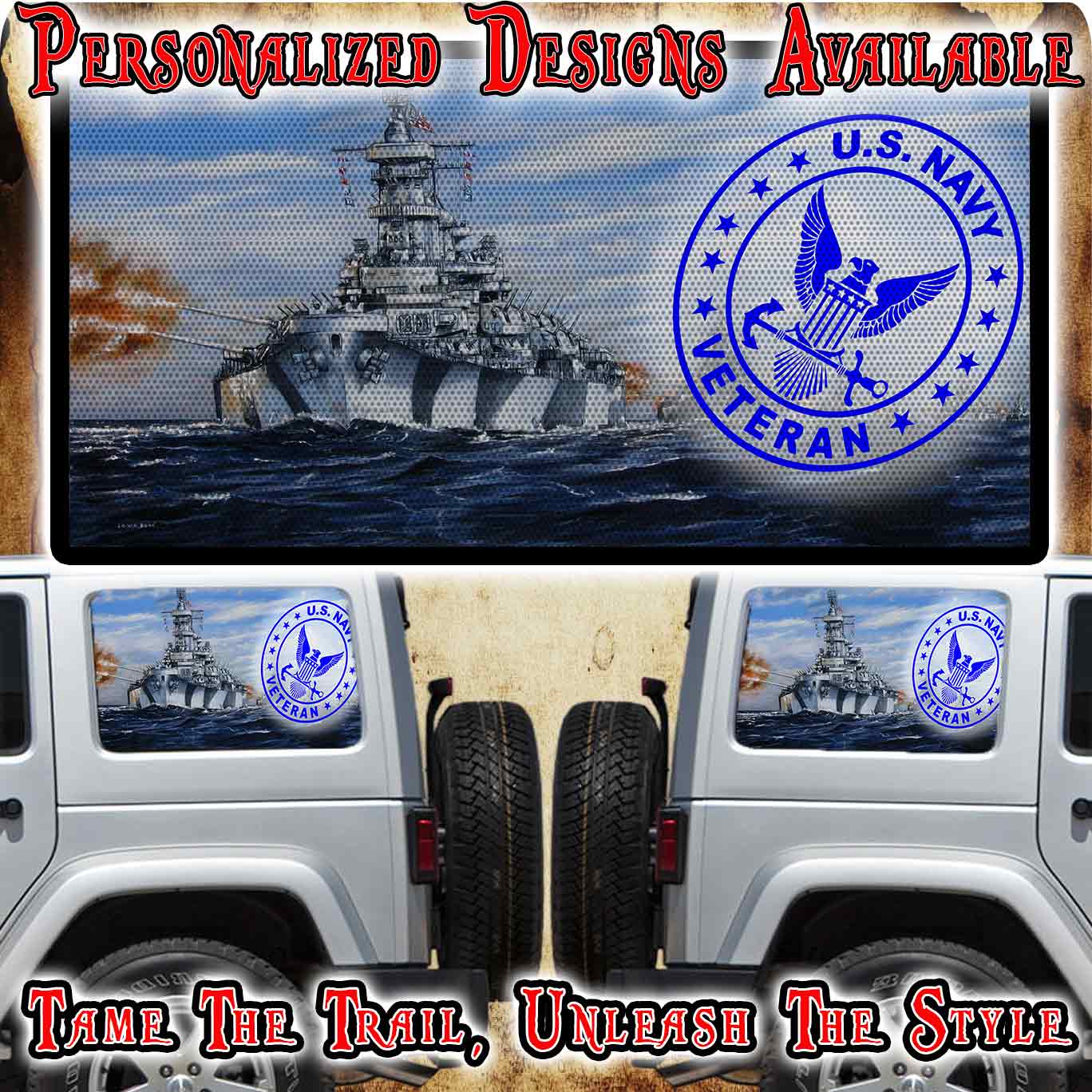 Navy Rear quarter window see through graphic. – NTXGlow