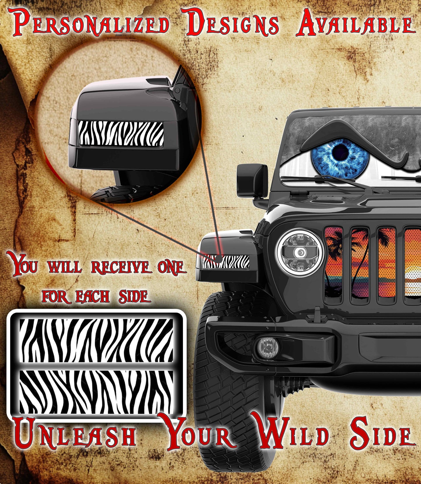 Zebra print Jl and Gladiator Turn signal decal 58