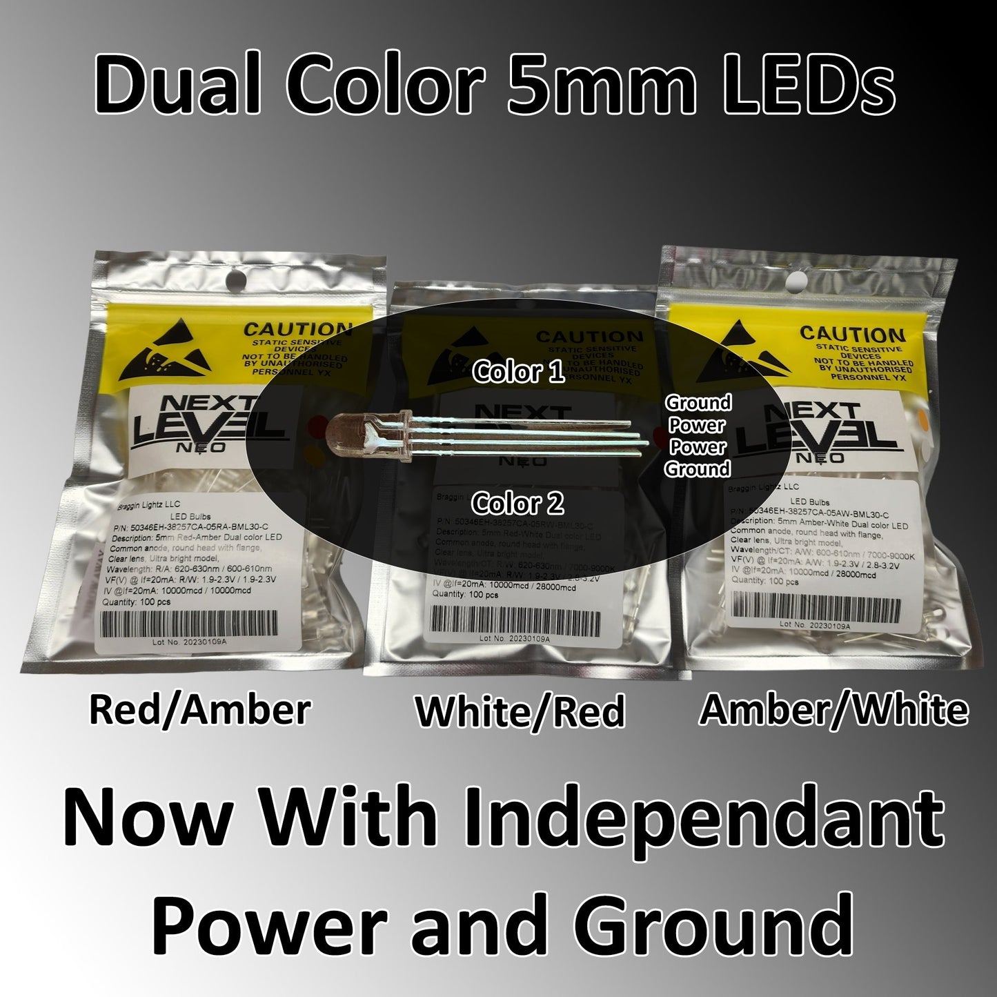 5mm Round Top Ultra Bright LEDs - Dual Color