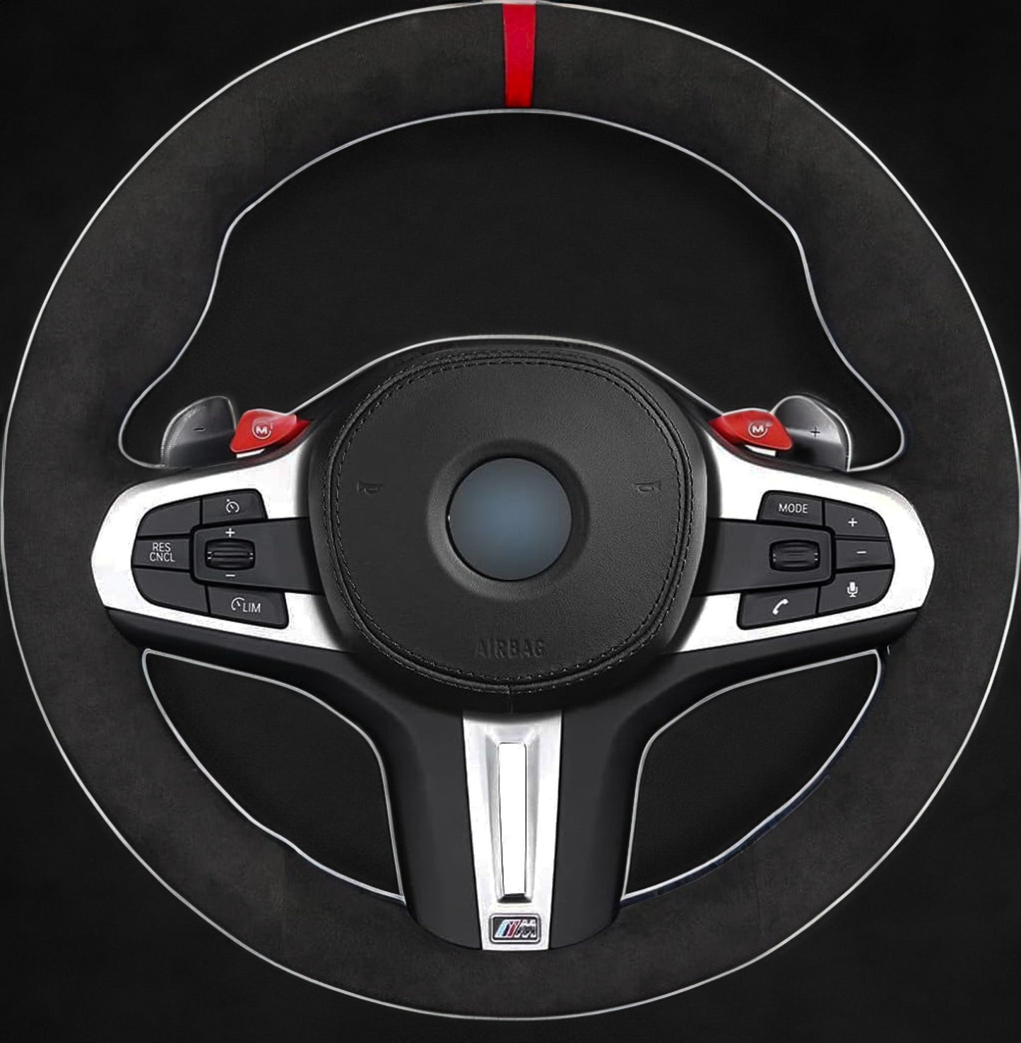 BMW G-Series Alcantara Suede Steering Wheel Cover DIY (White Stripe) G80 G20 G30 M3 M4 M340i