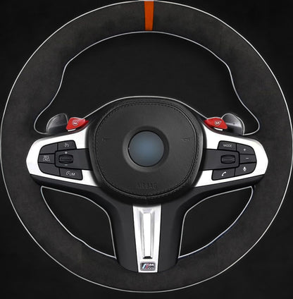 BMW G-Series Alcantara Suede Steering Wheel Cover DIY (White Stripe) G80 G20 G30 M3 M4 M340i
