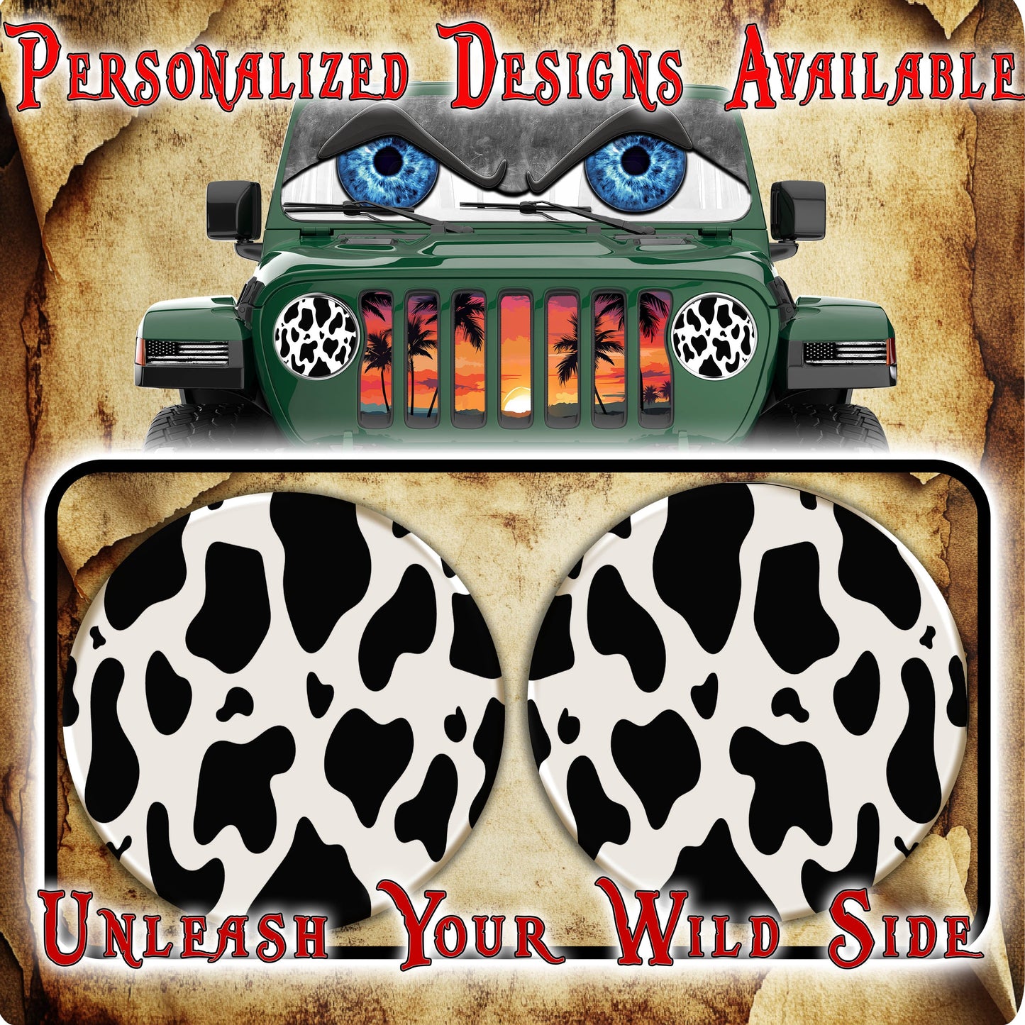 Cow print round headlight decals 61