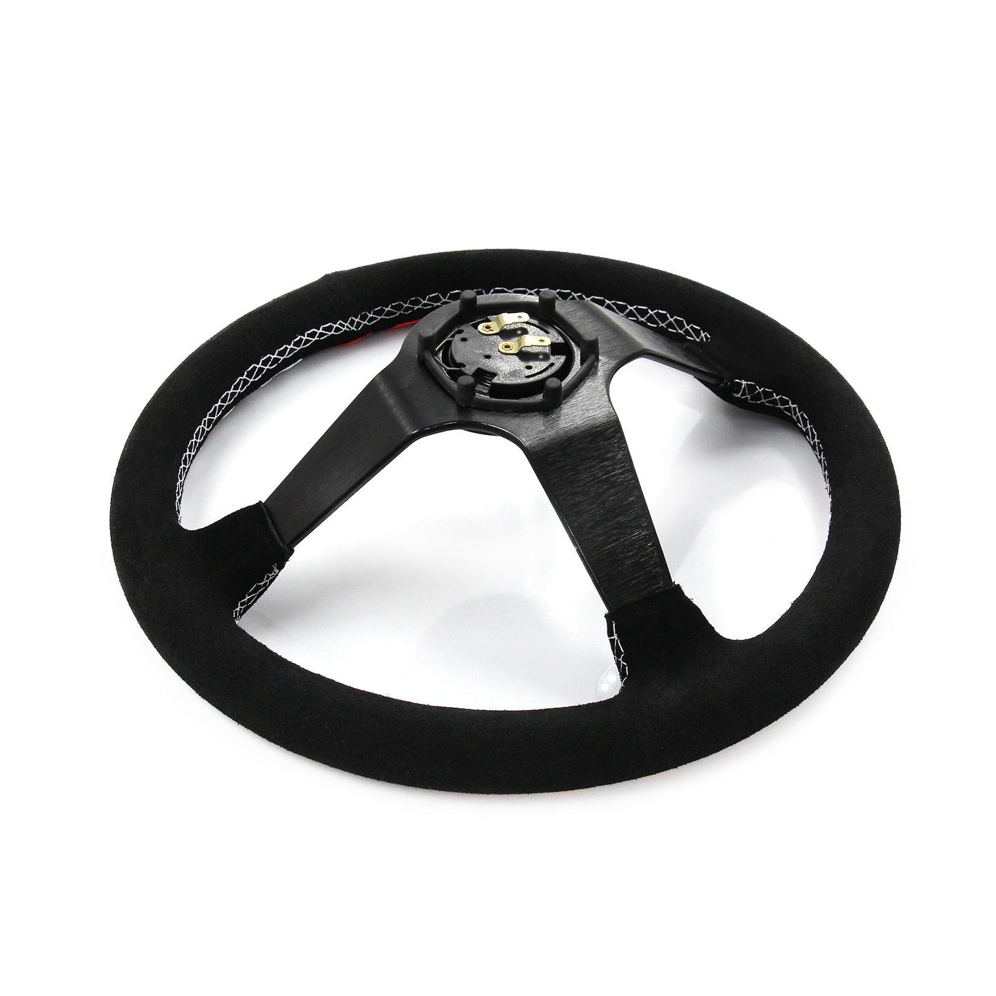 Blessed Universal 350mm 3" Deep Dish 6-Bolt Steering Wheel Red Suede Alcantara