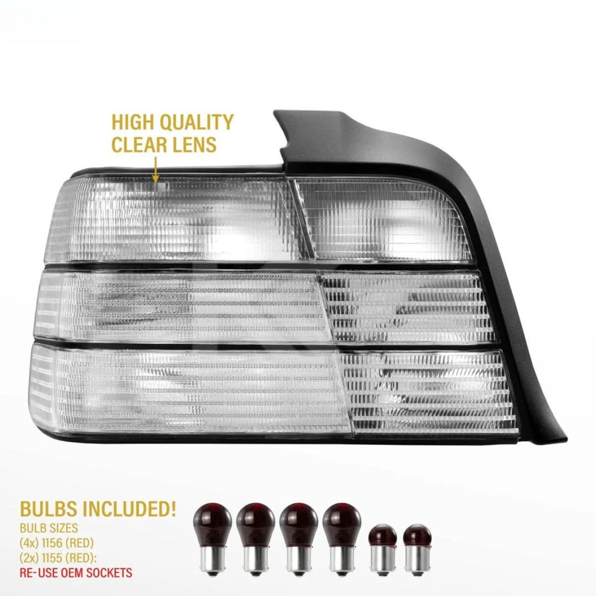 BMW 3 Series E36 All Clear Frosted Lens Tail Lights (1992-1998)