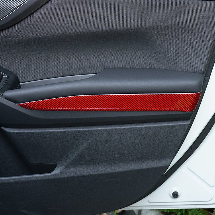 JDMuscle [22-25 WRX] P&S Series Carbon Fiber Interior Door Upper Panel Accent Covers 8 PC | Black Carbon Fiber/ Red Carbon Fiber