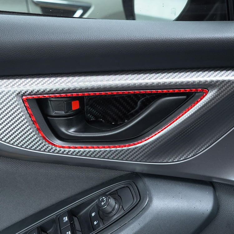 JDMuscle [22-25 WRX] P&S Series Carbon Fiber Interior Door Handle Frame Covers 4 PC | Black Carbon Fiber/ Red Carbon Fiber