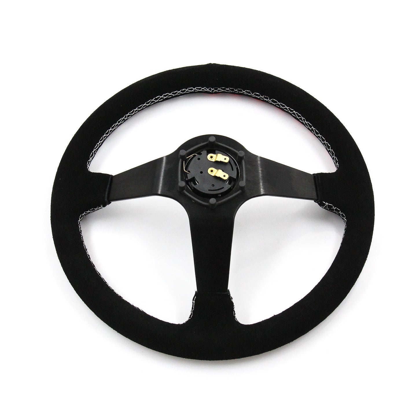 Blessed Universal 350mm 3" Deep Dish 6-Bolt Steering Wheel Red Suede Alcantara