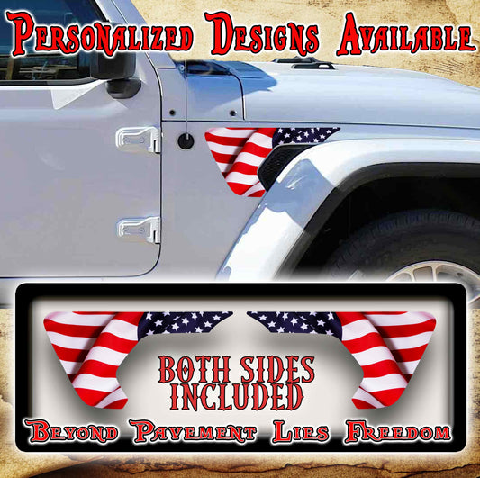 American flag fender vent decal for the JL or JT 2018 or newer 225