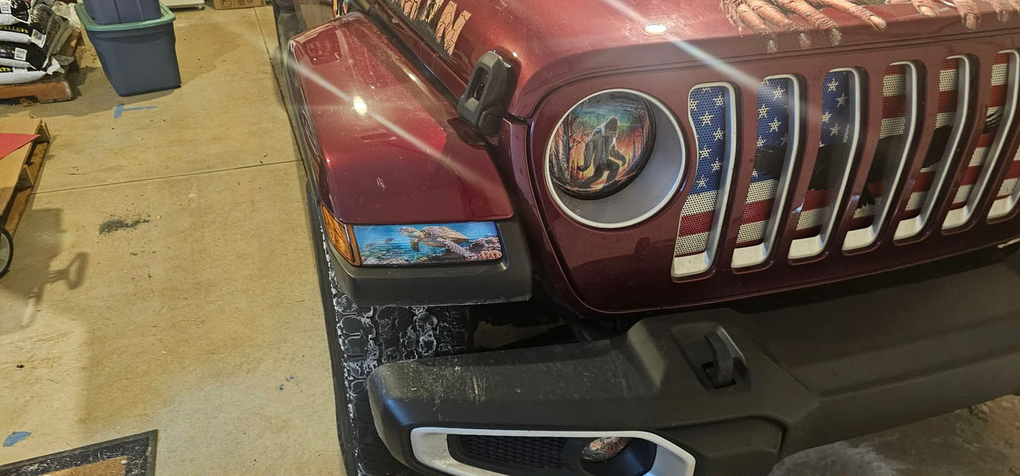 Breast cancer awareness for a round headlight decal.