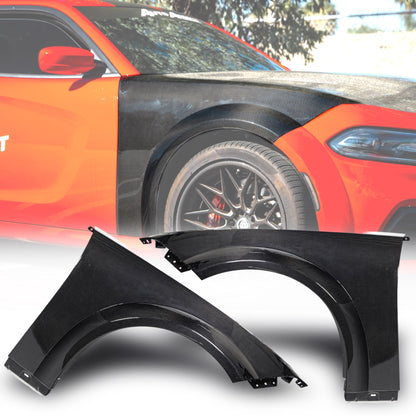 2015-2025 Dodge Charger Dry Gloss Carbon Fiber Type-Hellcat Front Fenders Widebody w/Flares 1pc
