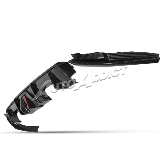 2021-2026 BMW G82 G83 M4 Dry Gloss Double Sided Carbon Fiber Type-F1 Shark Fins Rear Diffuser