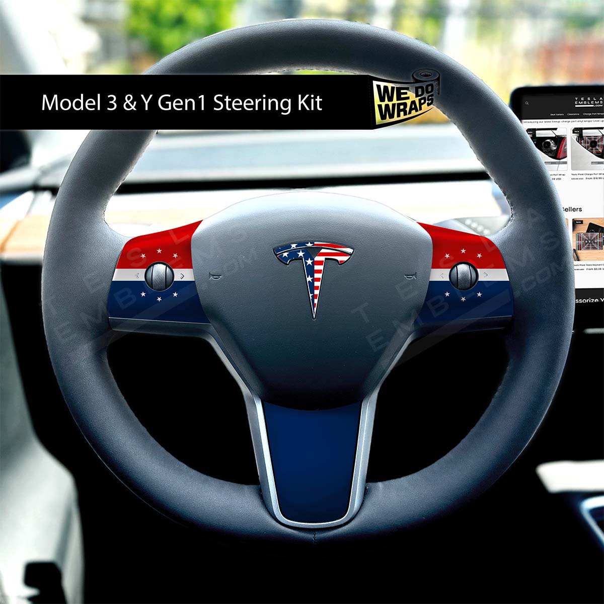 American Flag Tesla Steering Wheel Wrap | MY 2019-'25
