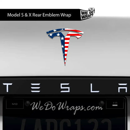 American Flag Tesla Emblem Decals (Front + Back) | Model S