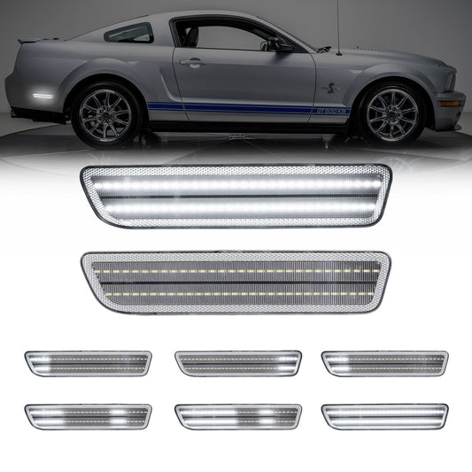 2005-2009 Ford Mustang Clear Lens White Dynamic Animation LED Side Markers