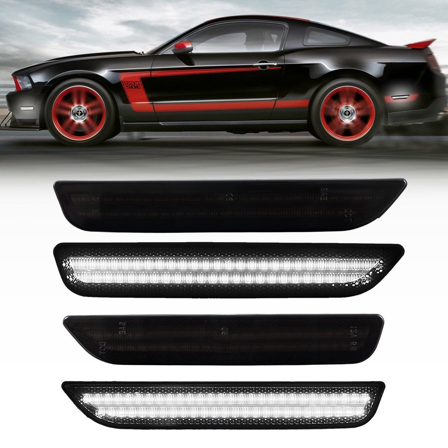 2010-2014 Ford Mustang Smoked White LED Side Markers