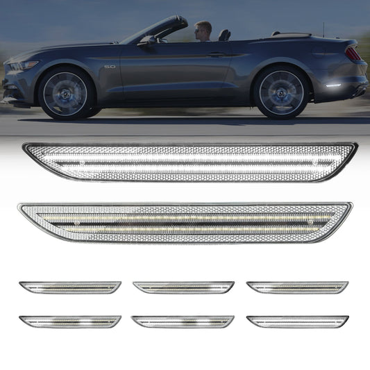 2015-2023 Mustang S550 Clear Lens White Dynamic Animation LED Side Markers