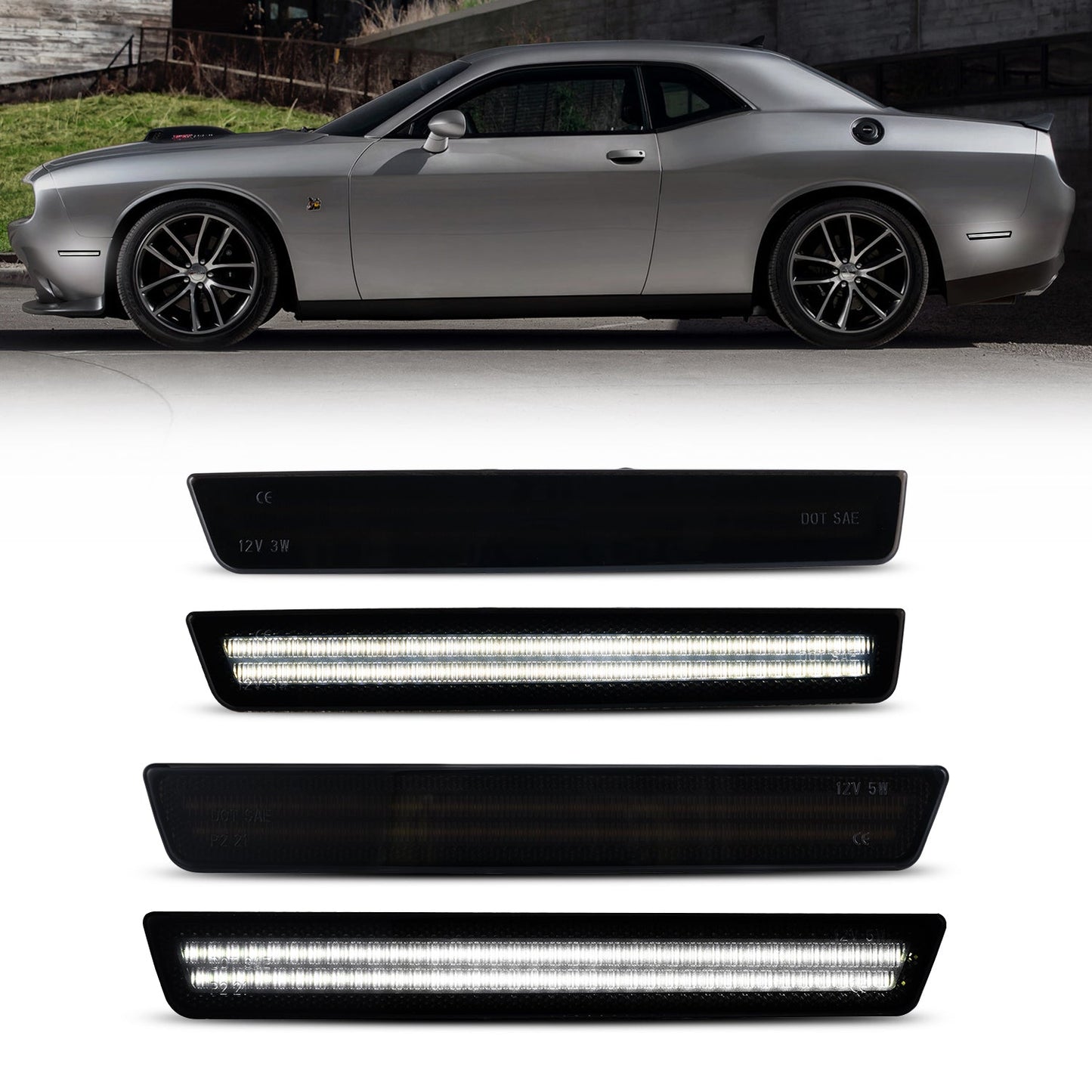 2015-2024 Dodge Challenger Smoke White LED Side Markers
