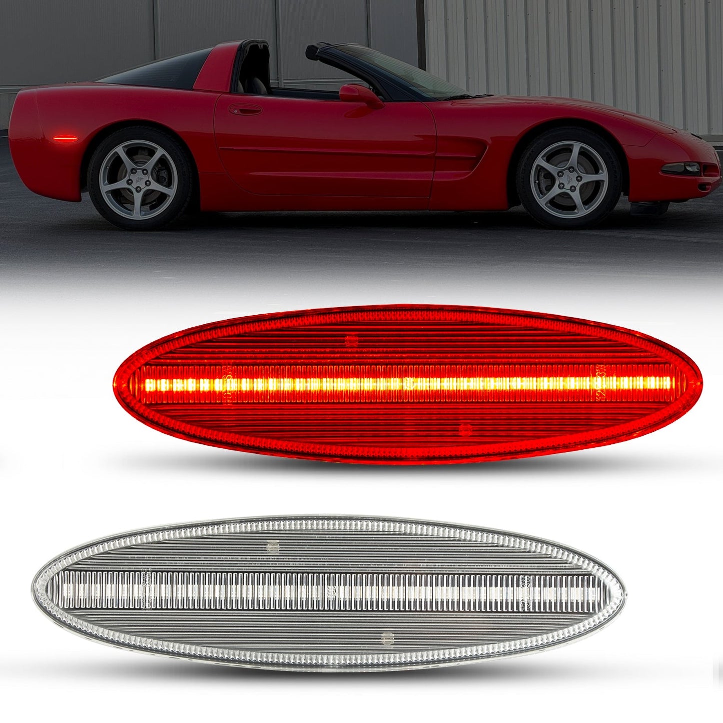 1997-2004 Corvette C5 Rear Bumper Clear Lens Red LED Side Markers